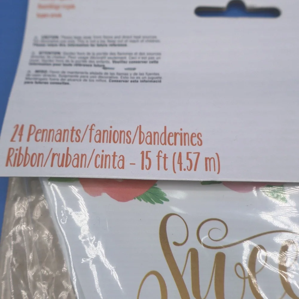 Amscan Sweet Baby Girl Banner Bunting 24 Pennants 15ft Ribbon Floral Rose Gold